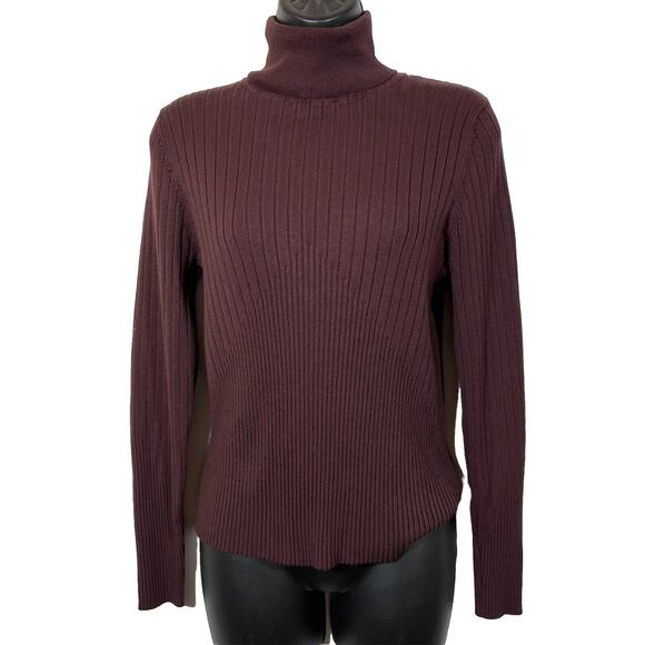 Brown Turtleneck Sweater Ribbed Bamboo Traders Women's Size Medium Retro Preppy - Picture 1 of 10
